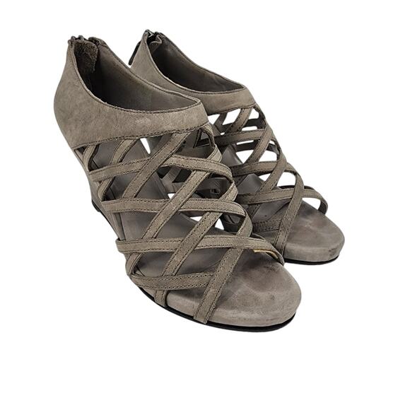 Eileen Fisher Cage Lattice Suede Leather 3 Inch Wedge Sandals Size 7.5 - Picture 1 of 6